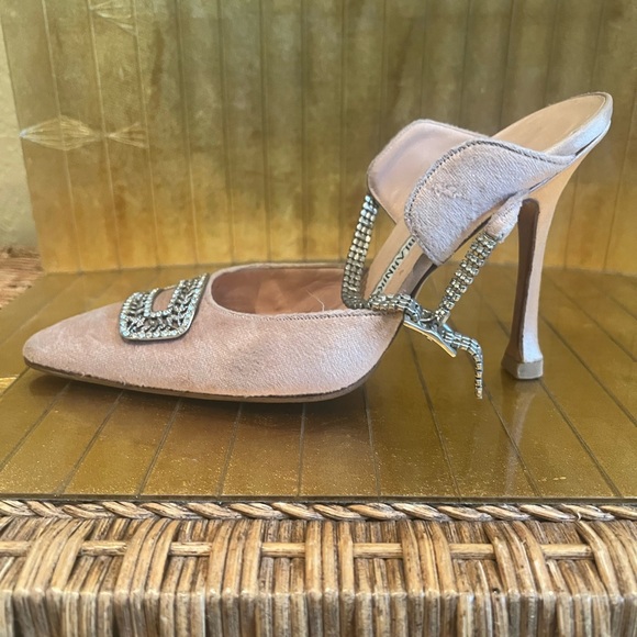 Manolo Blanik, pink rhinestone crystal buckled mule shoe high heel - Picture 2 of 16